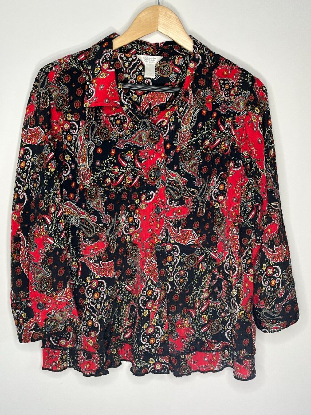 Christopher & Banks Womens Petite Half Sleeve Button Blouse Size PXL Paisley